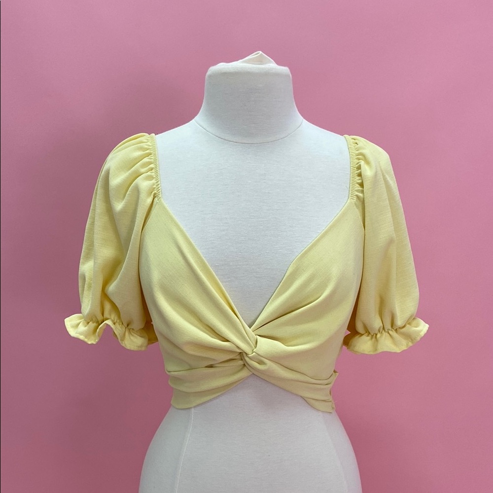 American Threads Yellow Puff Sleeve Crop Blouse